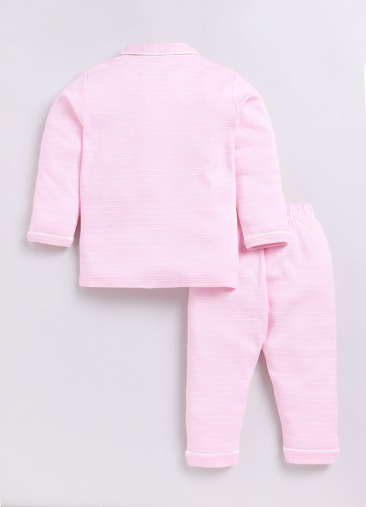 Stripped Printed Comfy Baby Girl Night Suit-PINK