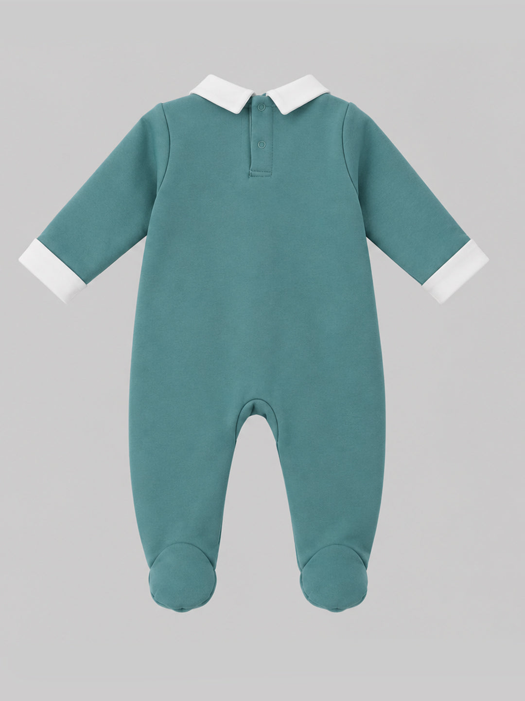 Teddy Bear Collared Full Sleeve Romper for Boys - Teal & White