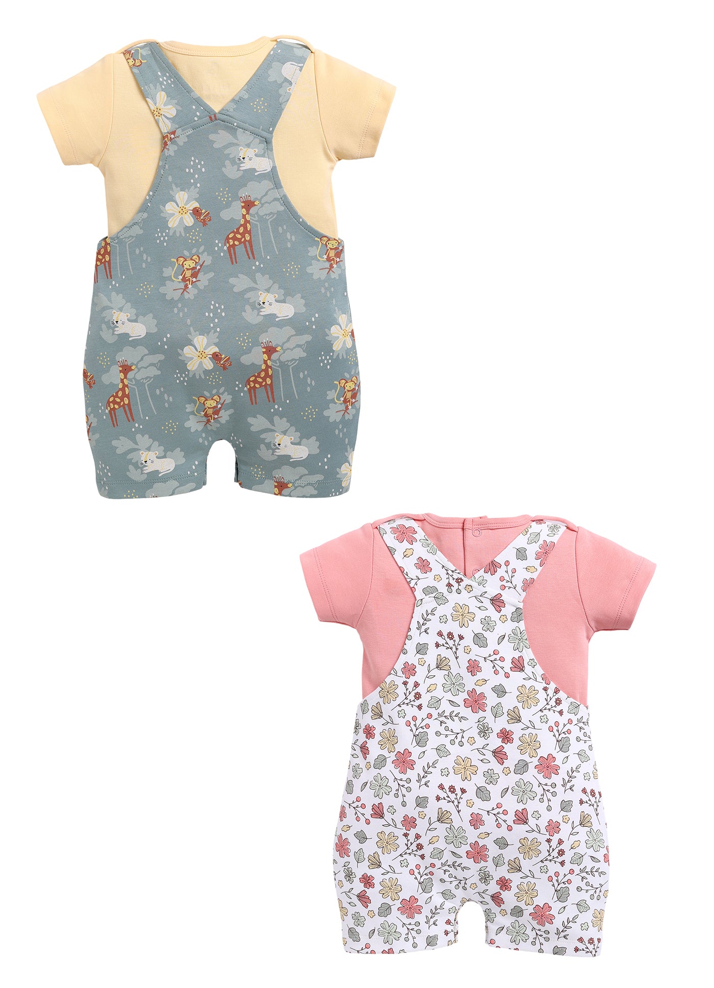 Half Sleeve Dungaree for Girls - Teal & Olive