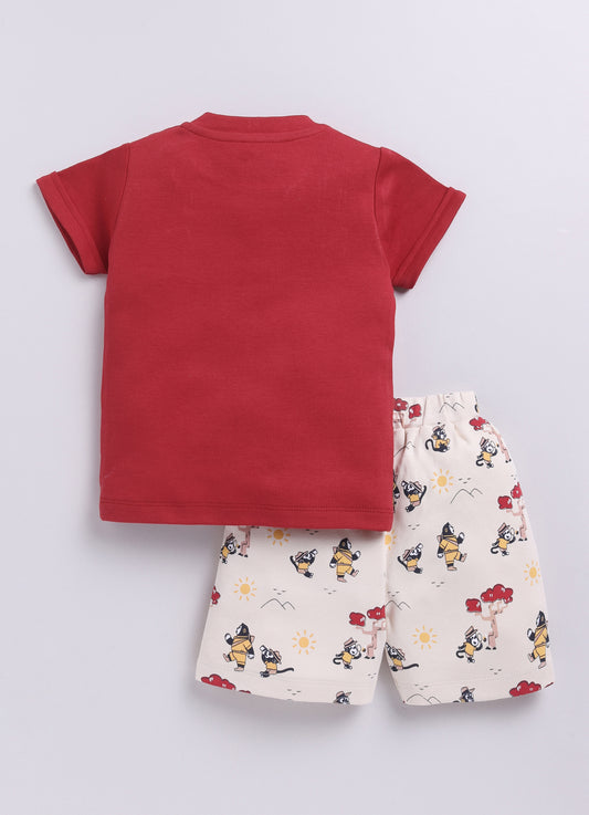 Baby Boy Have Fun printed Half T-Shirt and Shorts Set-Red