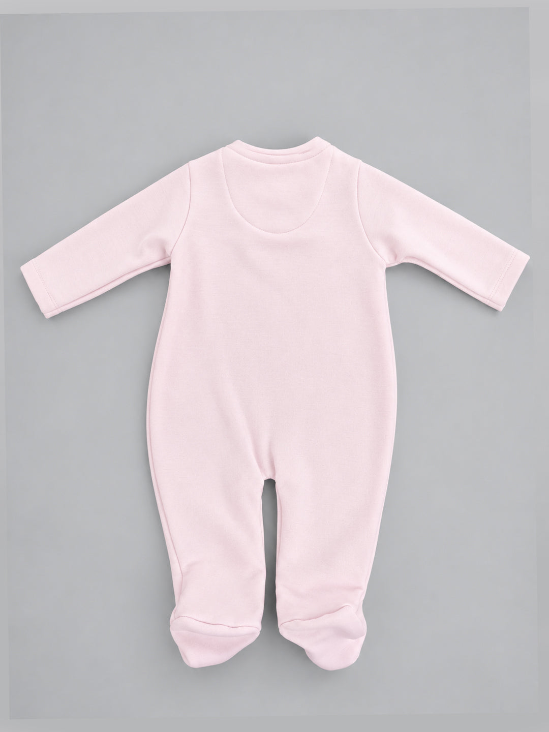 Bow-Accented Bunny Embroidered Footed Full Sleeve Romper for Girls - Light Pink