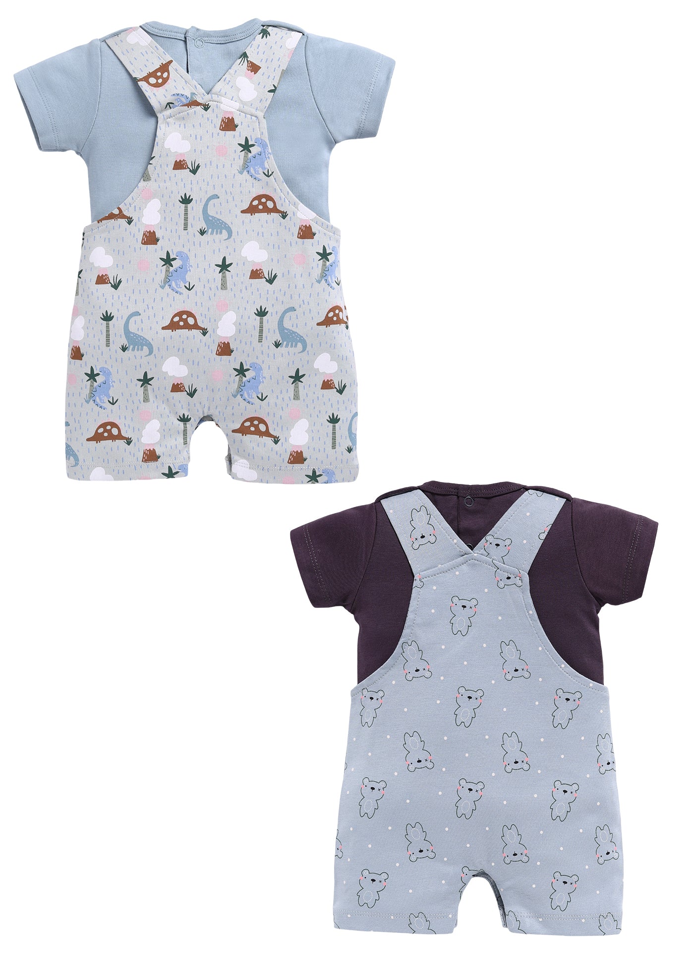Half Sleeve Dungaree for Boys - Pista Green & Slate Grey