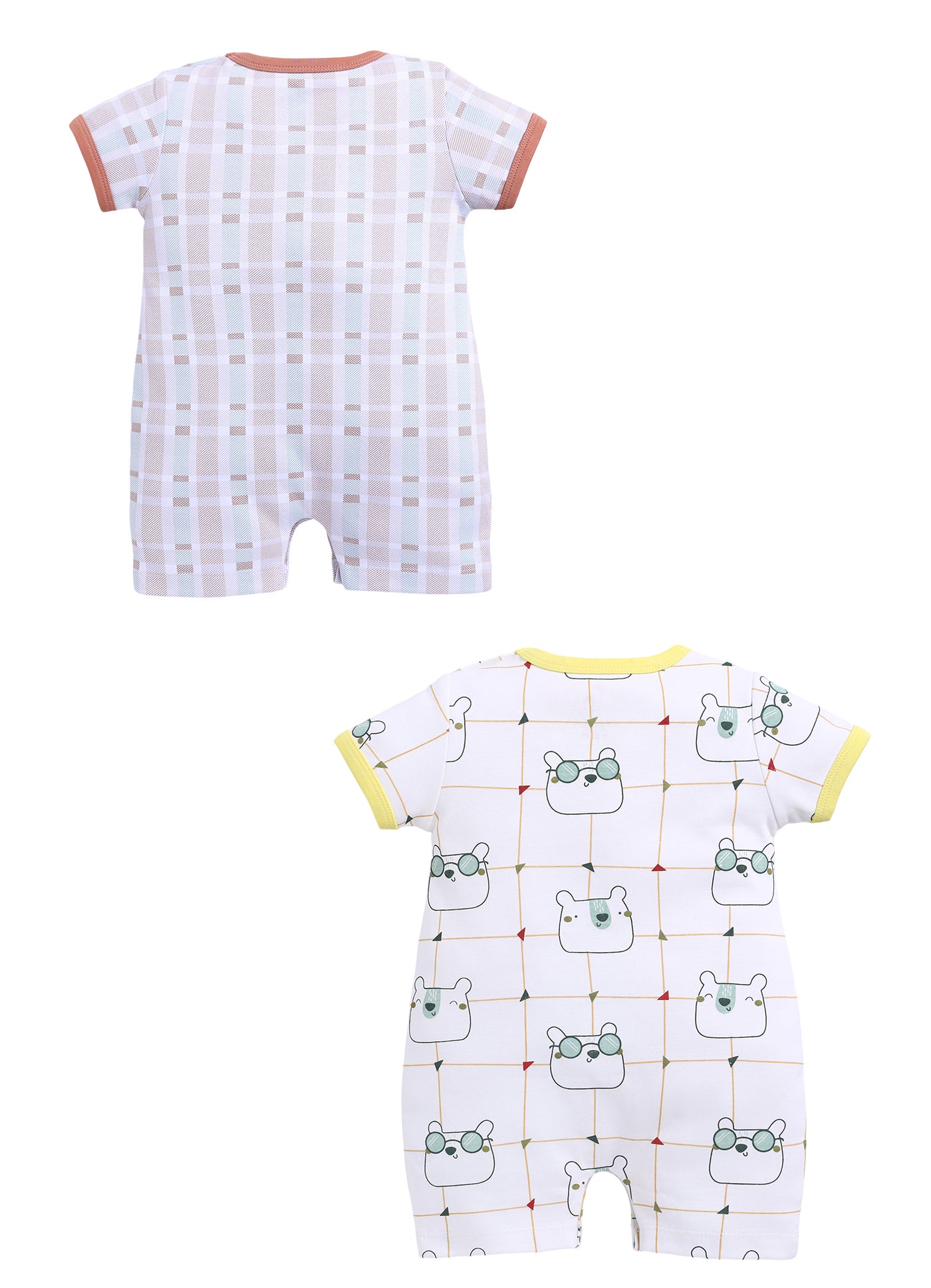 Half Sleeve Romper for Boys - Tan & Green