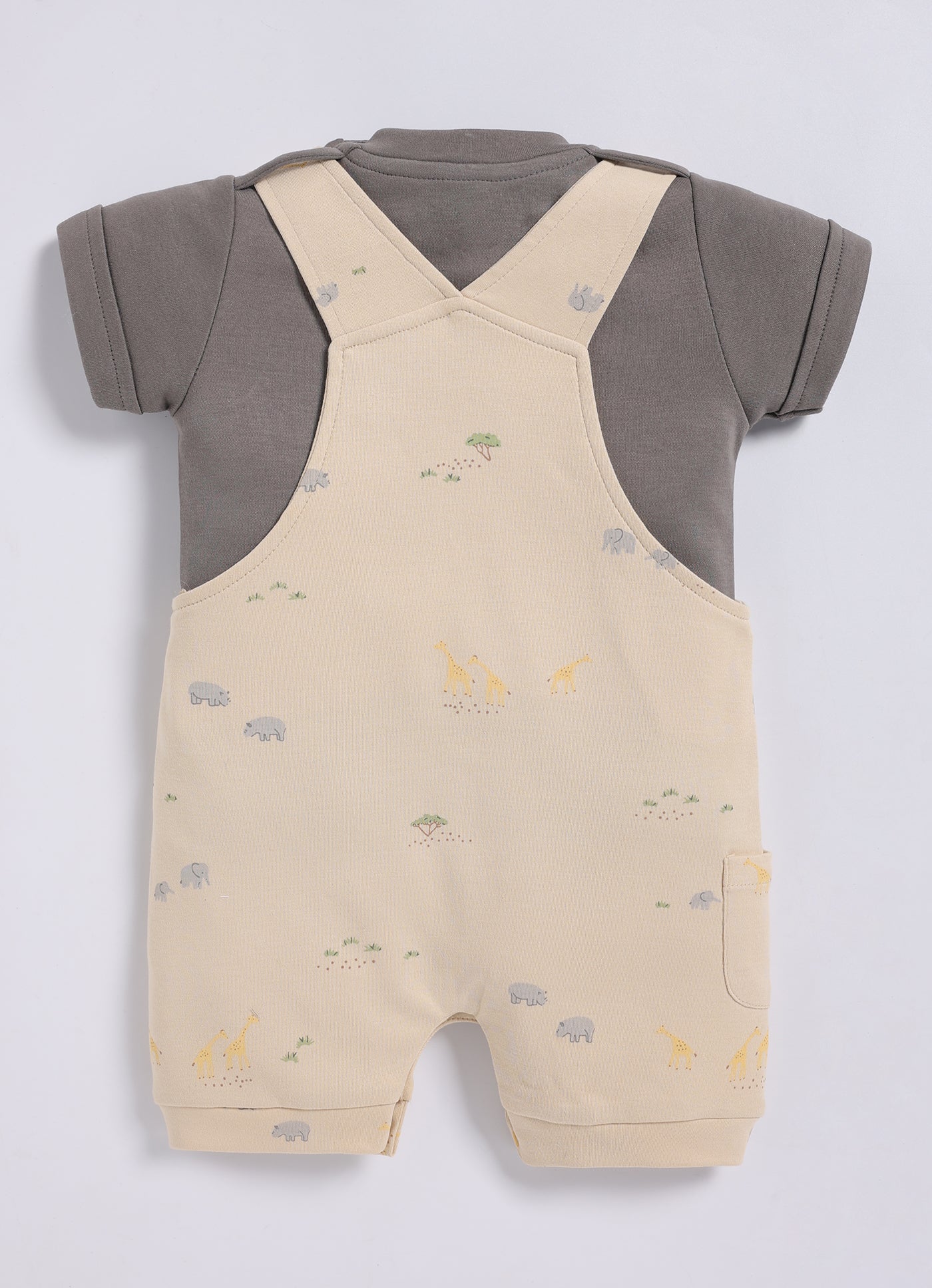 Half Sleeve Dungaree for Boys - Beige Saharan Wildlife