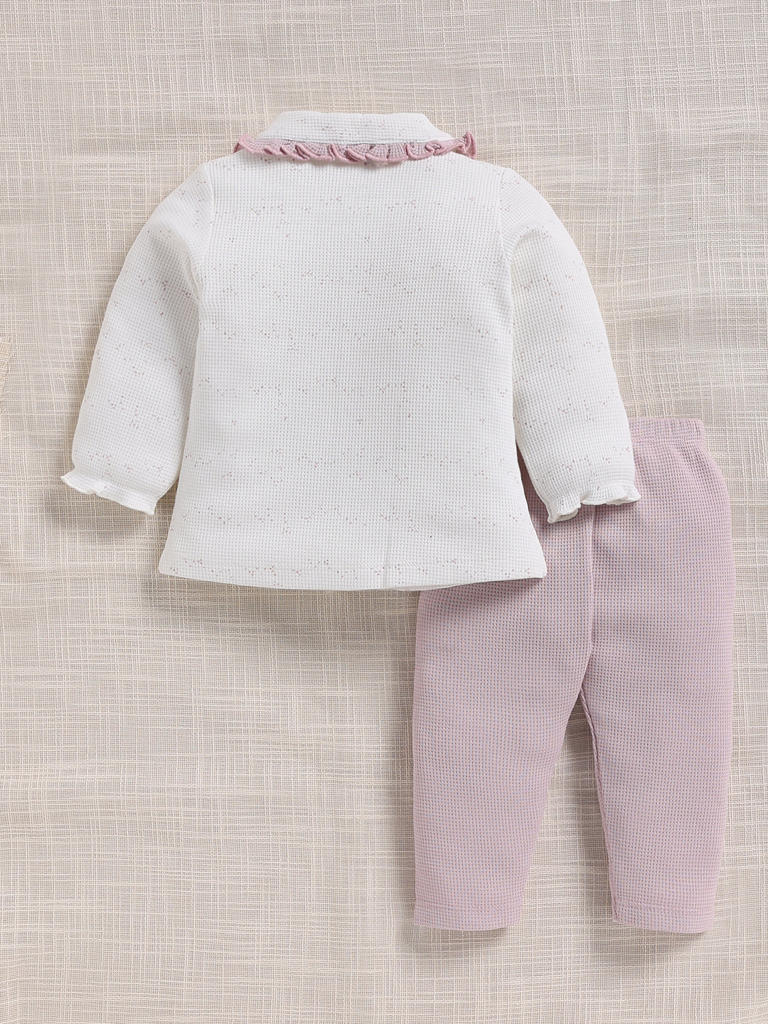 Top & Bottom for Girls - Light Lavender Ruffled Waffle Top & Trousers Set