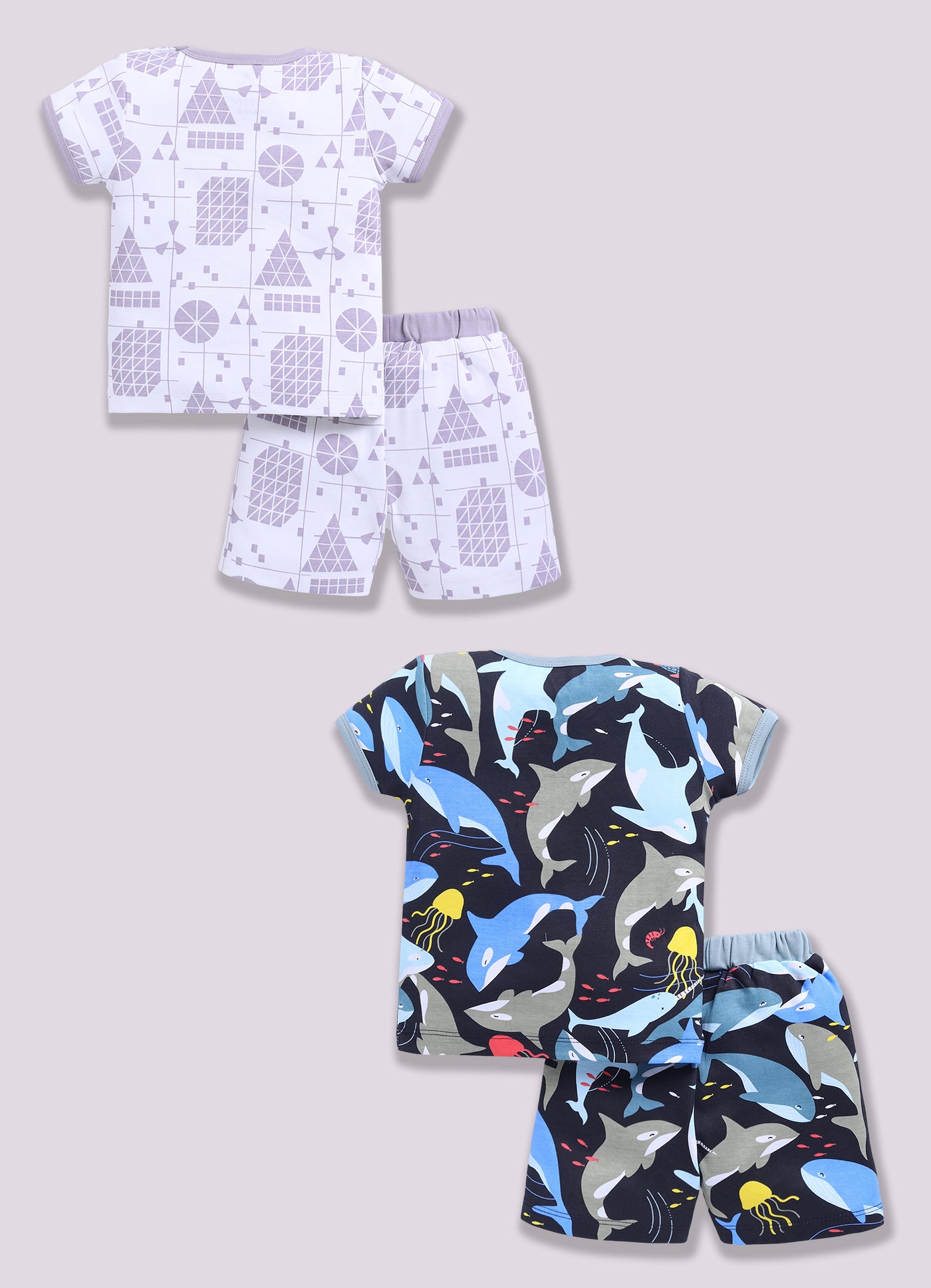 Half Sleeve Top & Bottom for Boys - Off-White & Navy