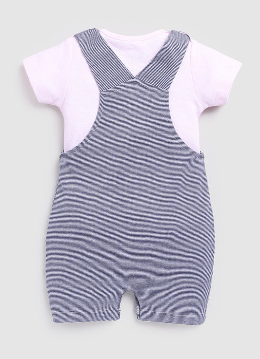 Cute Bear Dungaree For Baby Girl-Blue
