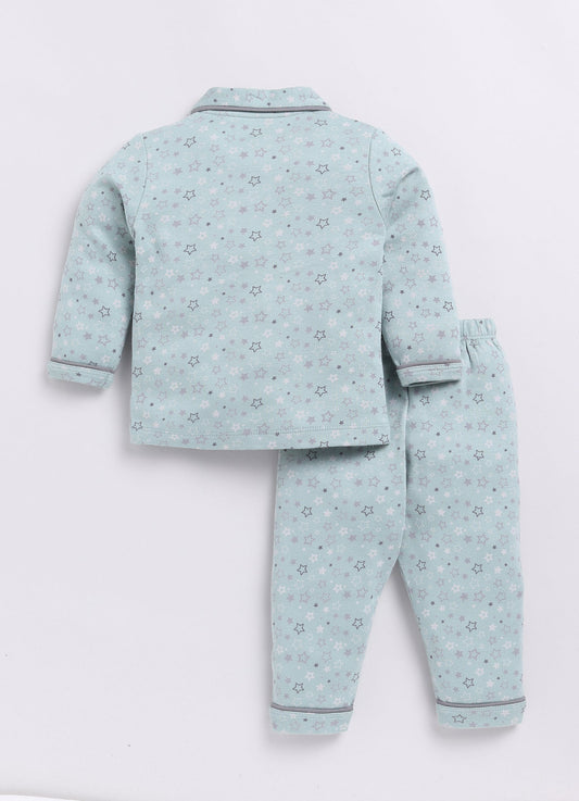 Boy's Star Printed Night Suit-GREEN
