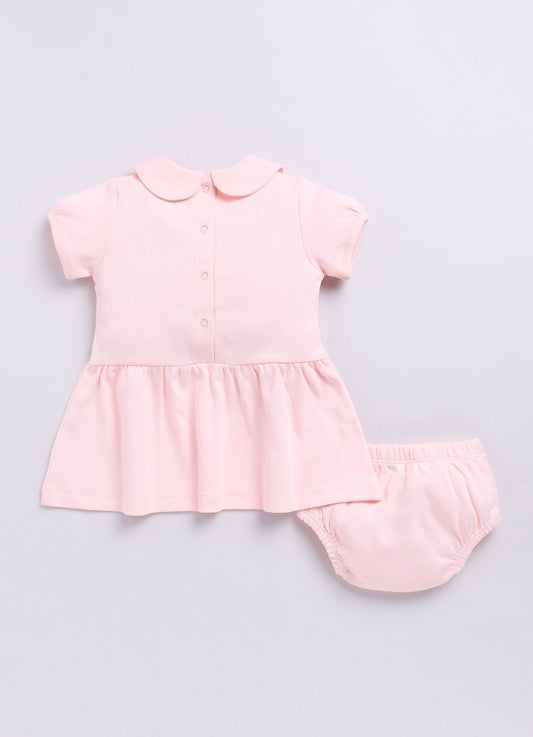 Baby Girl Peter Pan Collar Dress with Flowers & Bees-PINK
