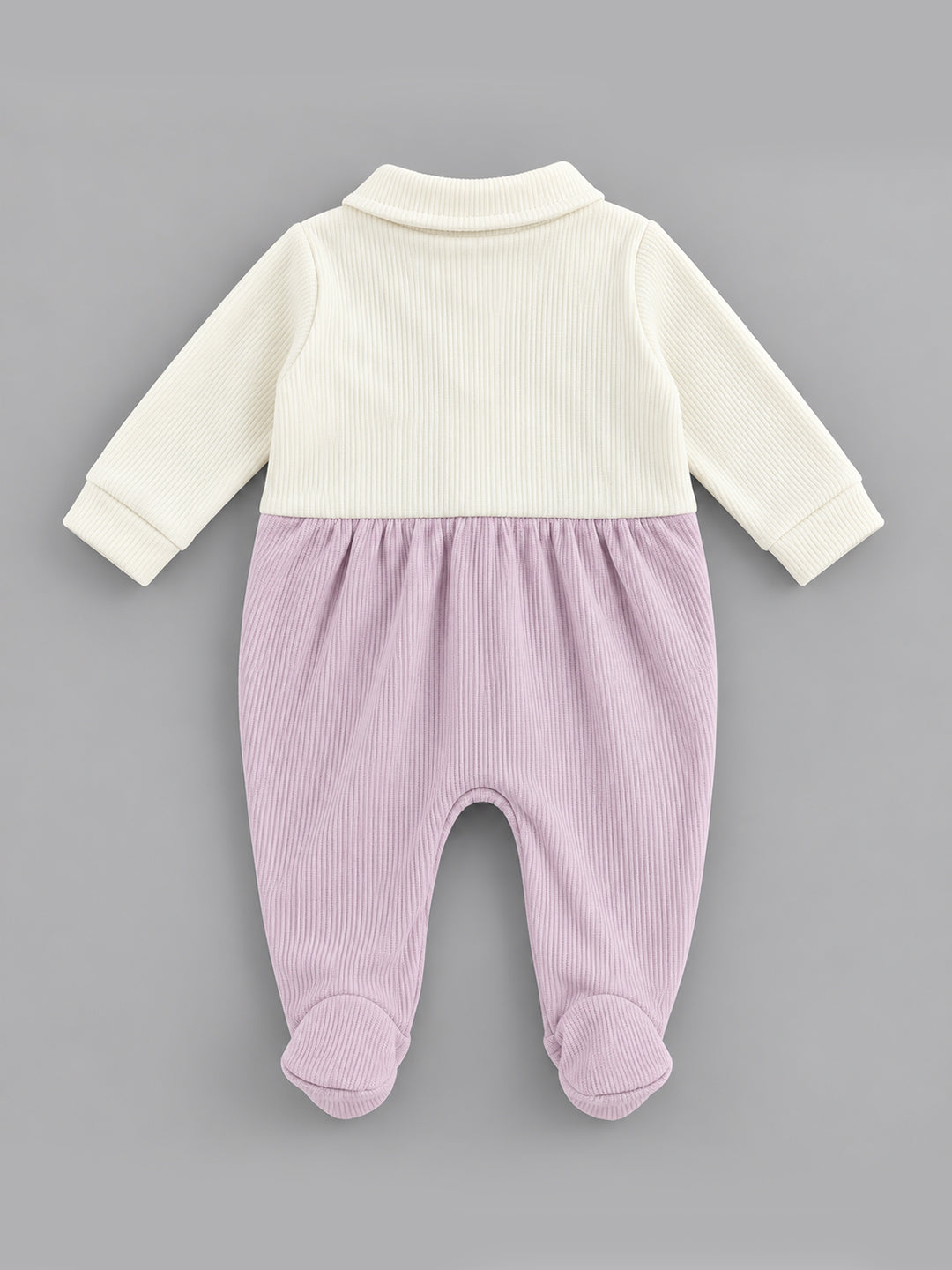Veggie Embroidered Waffle Knit Full Sleeve Romper for Girls - Off-White & Lavender