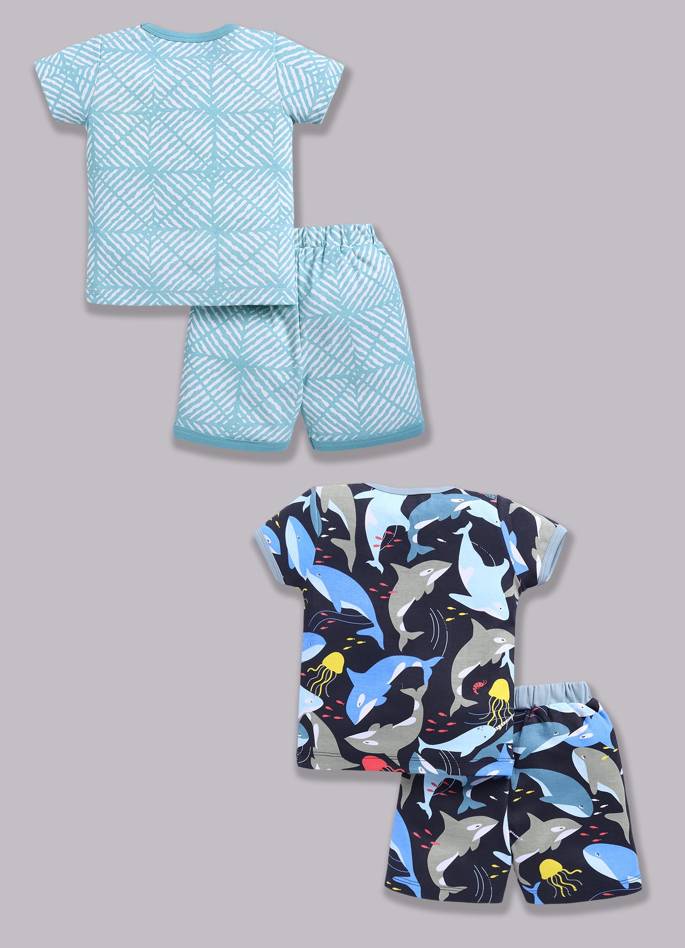 Half Sleeve Top & Bottom for Boys - Sea Green & Navy