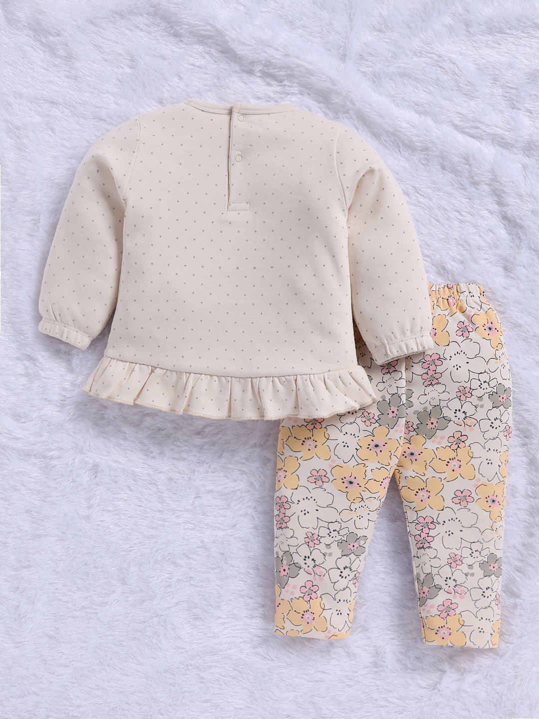 Top & Bottom for Girls - Light Beige Hedgehog Ruffle-Trim