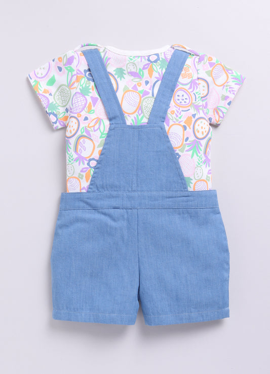 Baby Boy Embroidered Pineapple Dungaree Set-Blue