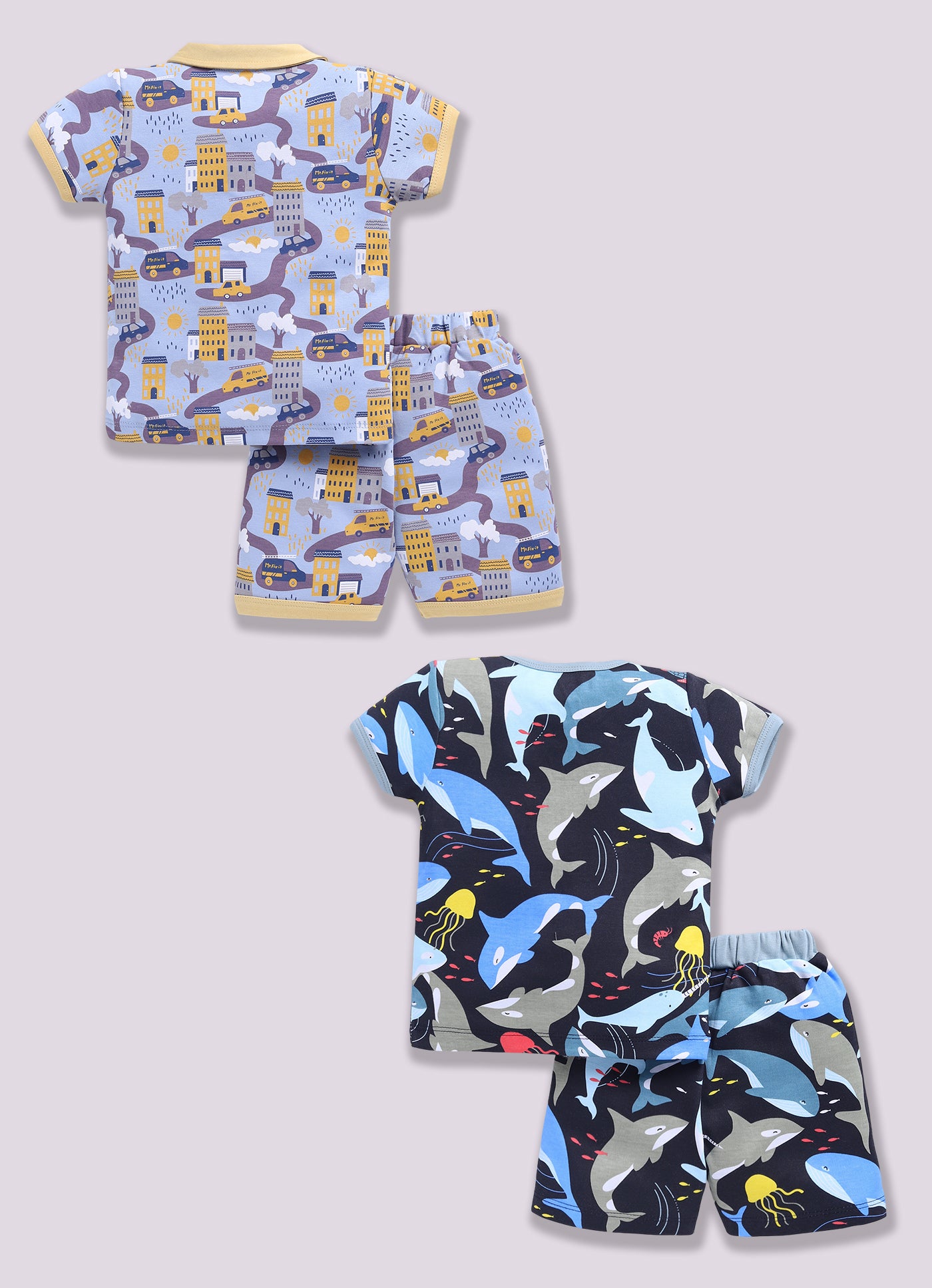 Half Sleeve Top & Bottom for Boys - Yellow & Navy