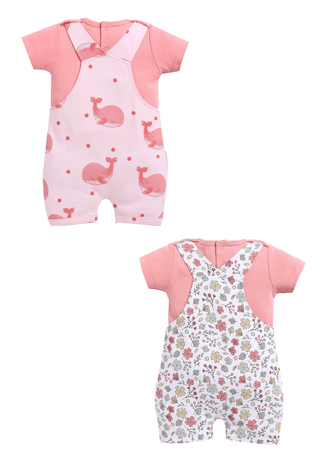 Half Sleeve Dungaree for Girls - Teal & Coral