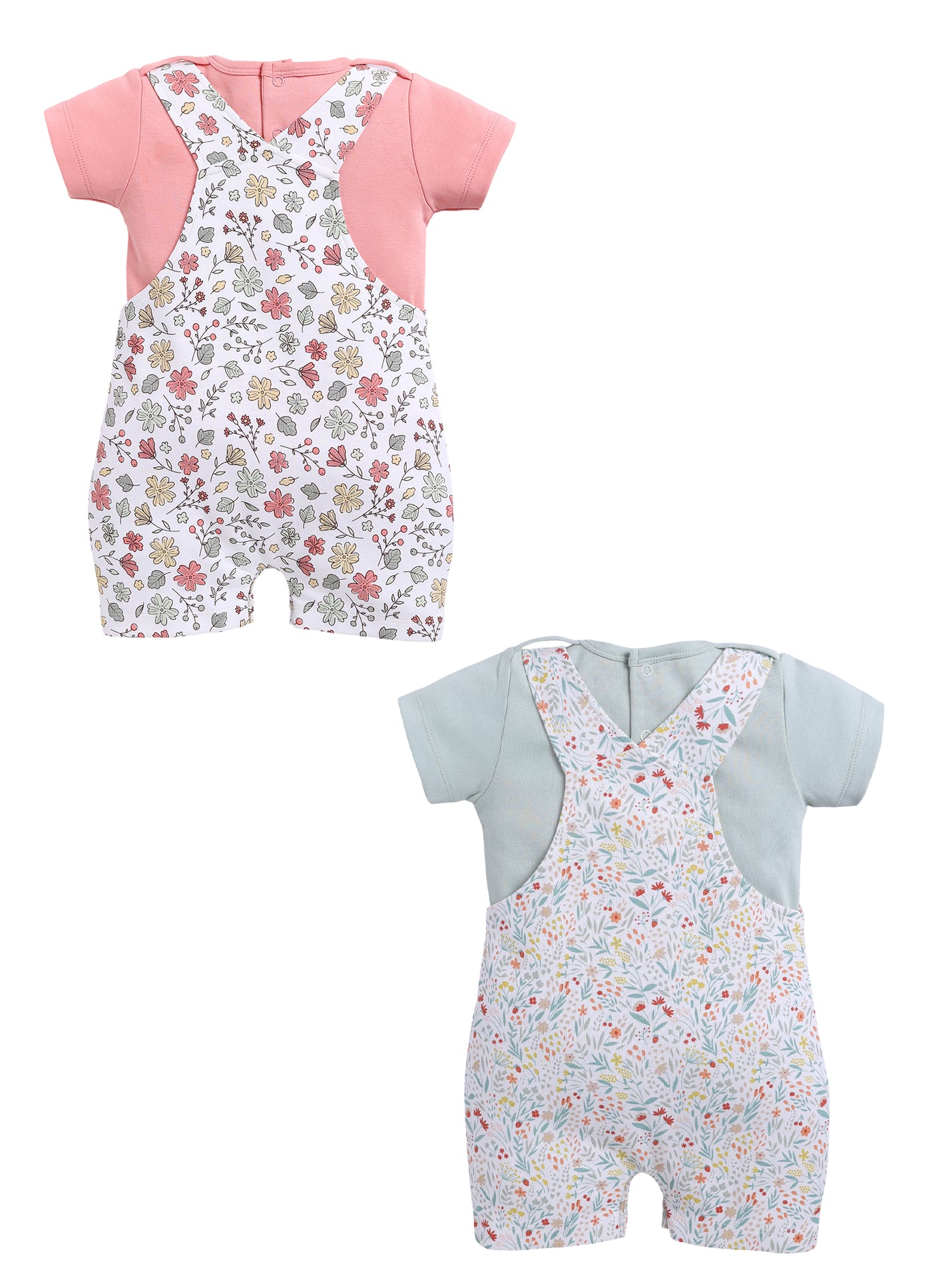 Half Sleeve Dungaree for Girls - Mint & Teal