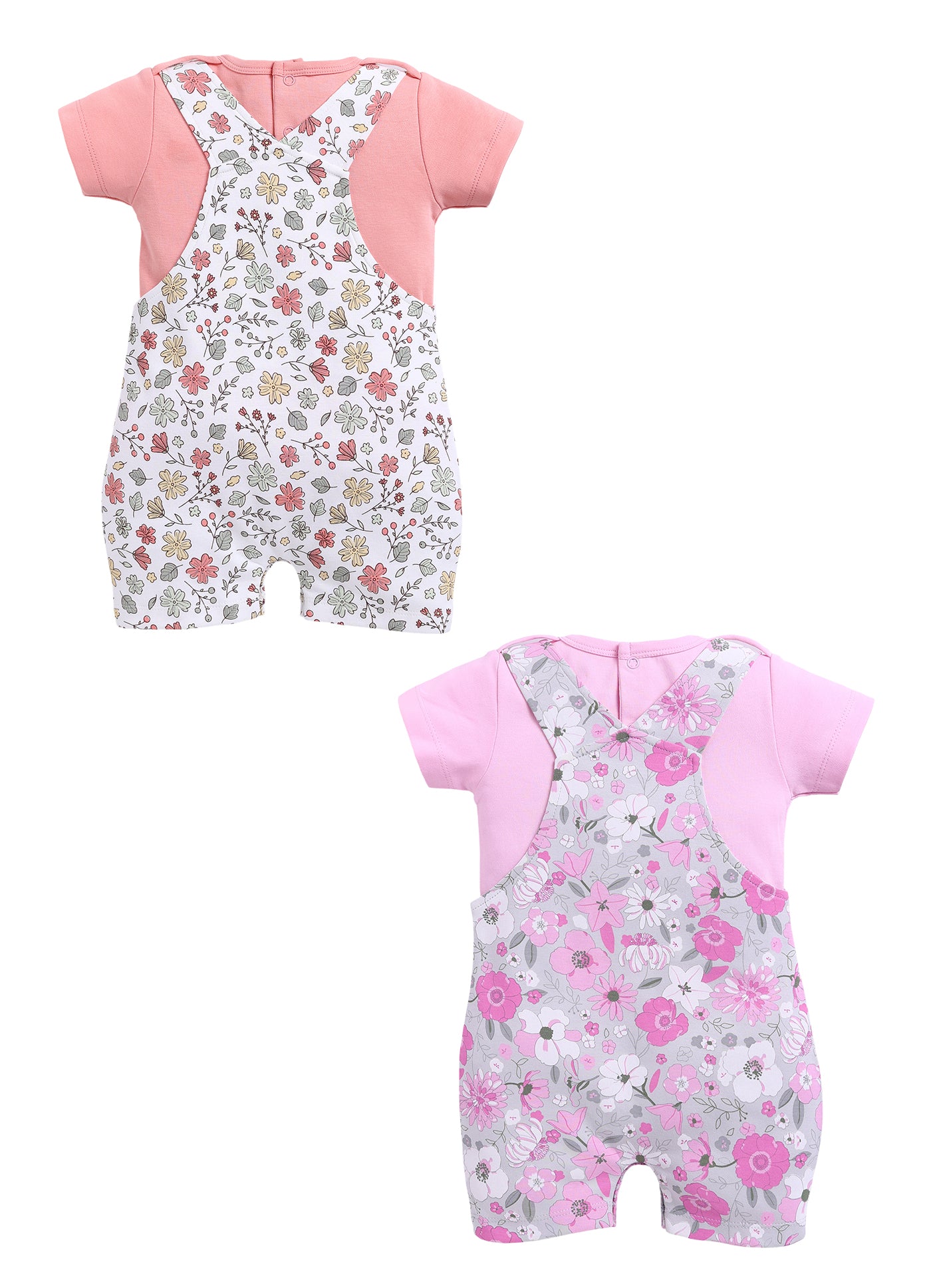 Half Sleeve Dungaree for Girls - Teal & Pink