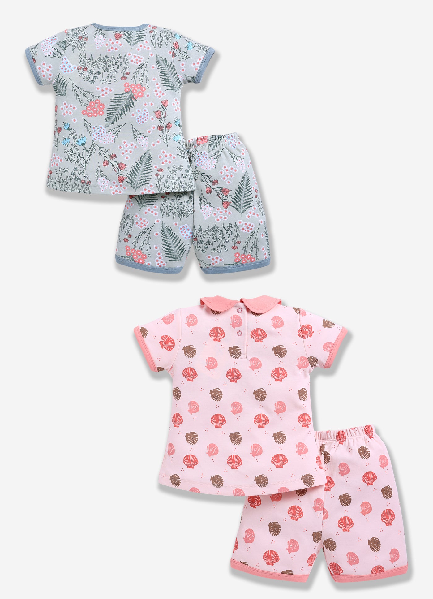 Half-Sleeve Top & Bottom For Girls - Sage & Coral