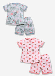 Half-Sleeve Top & Bottom For Girls - Sage & Coral