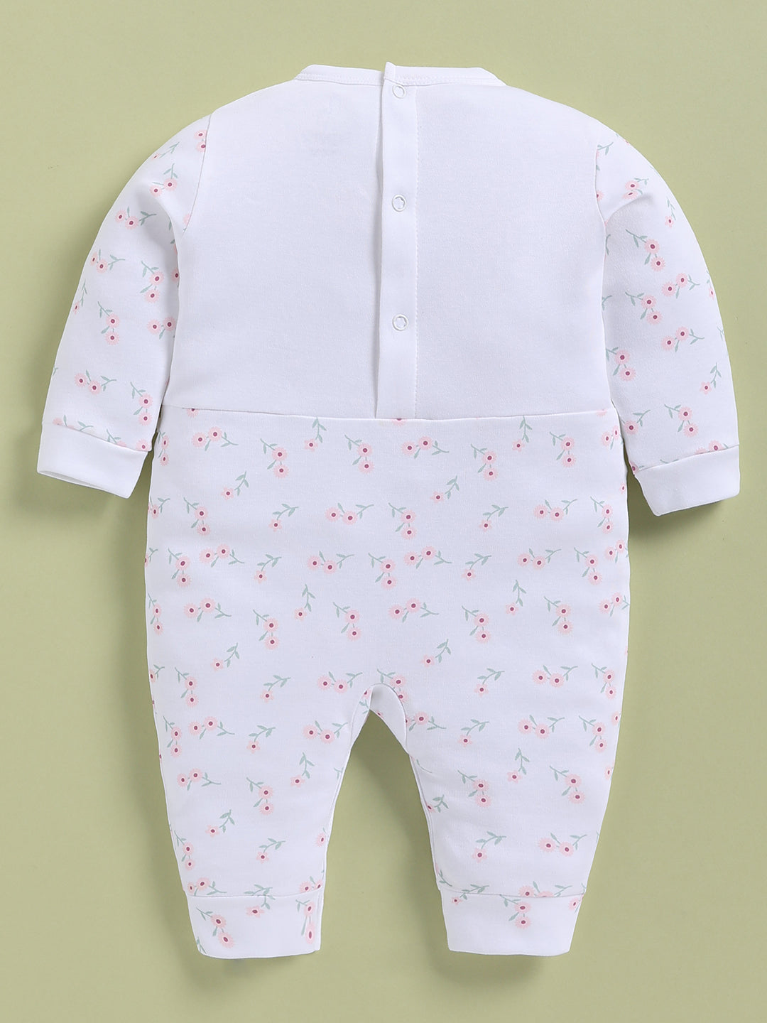 Full Sleeve Romper for Girls – White Ruffle-Trimmed