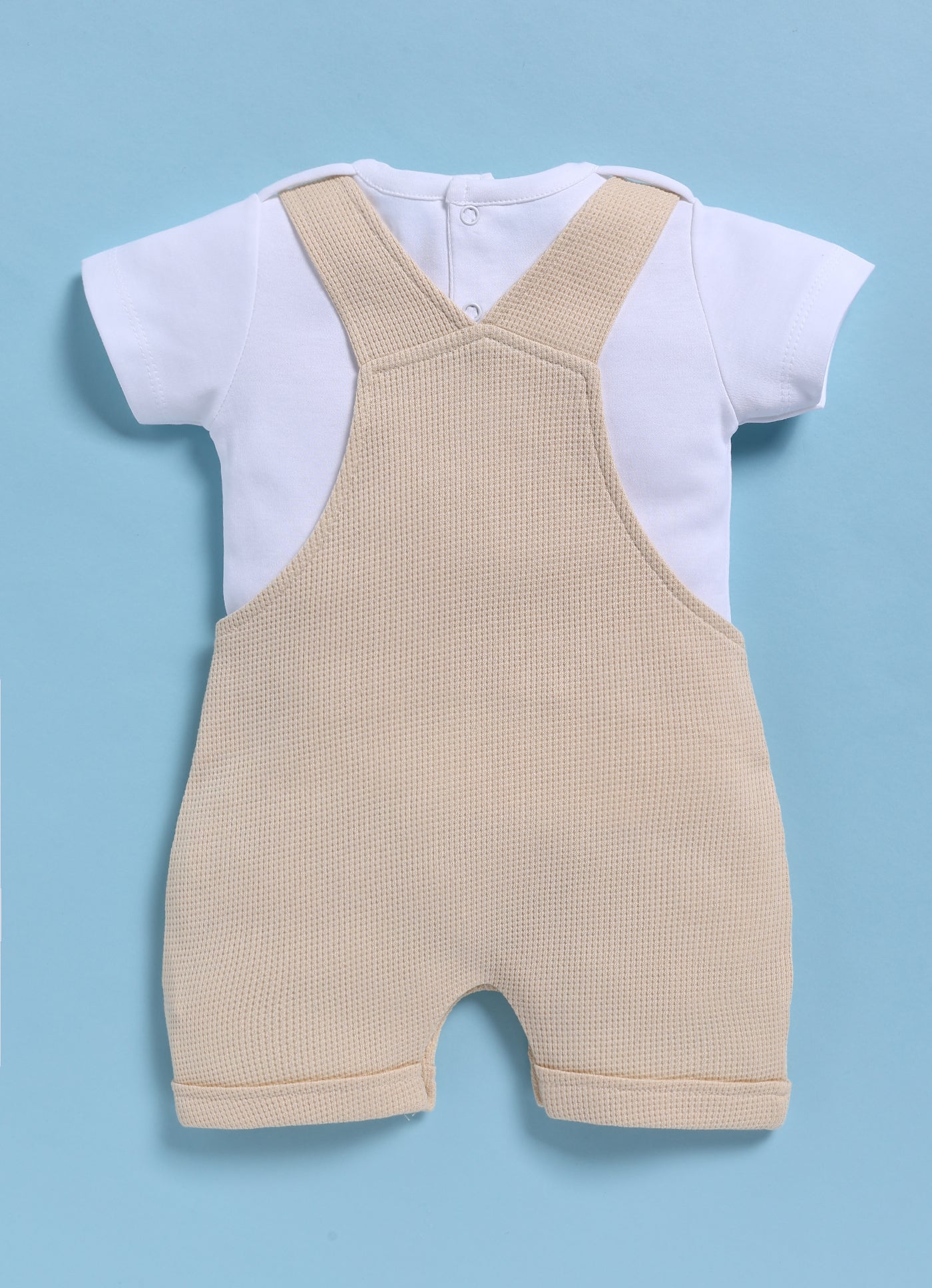 Half Sleeve Dungaree for Boys - Beige Hello World