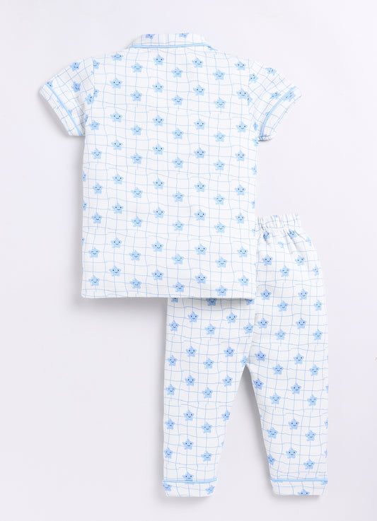 Baby Star Printed Half Sleeves Boy Night Suit-OLIVE