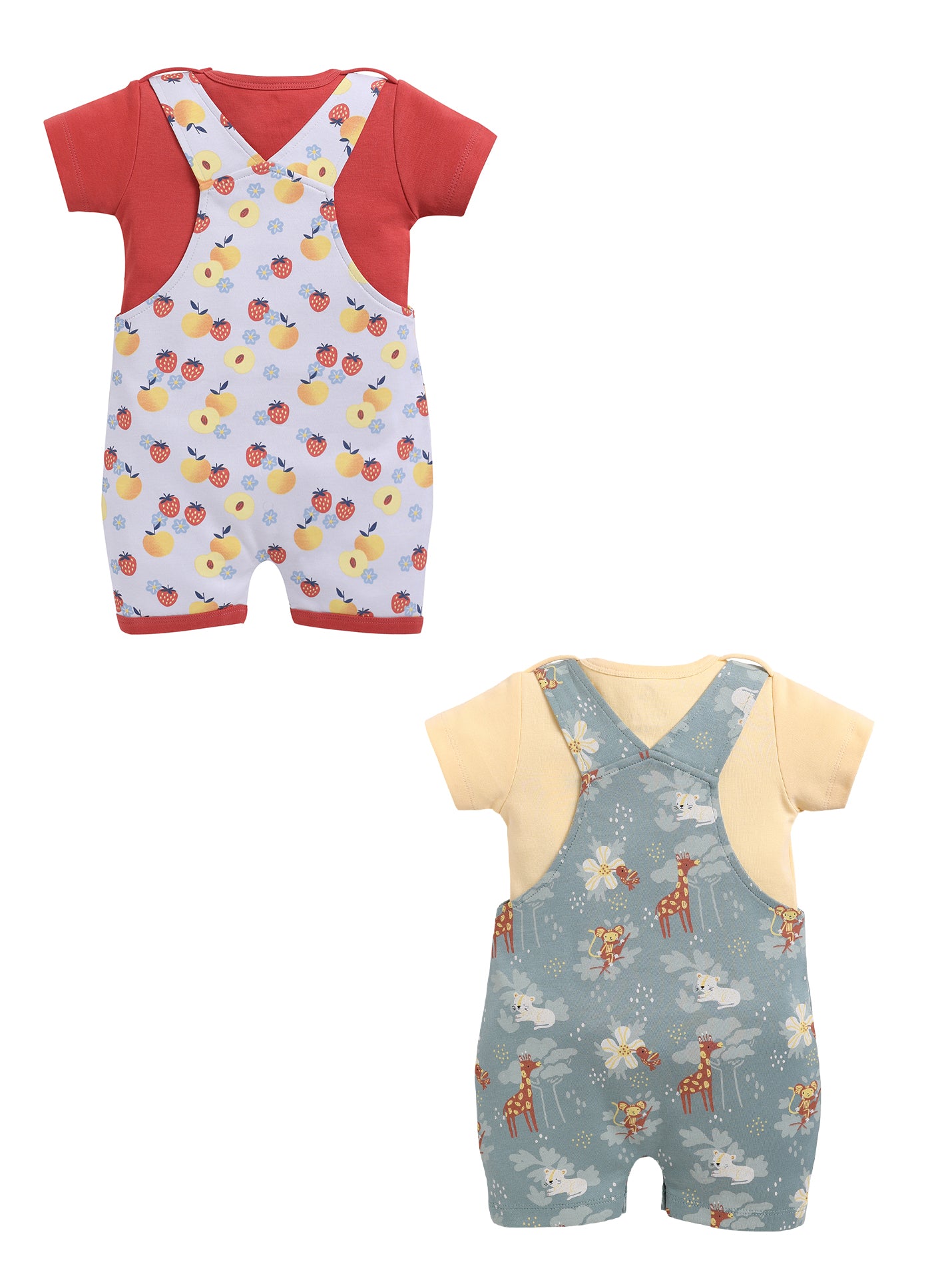 Half Sleeve Dungaree for Girls - Peach & Olive
