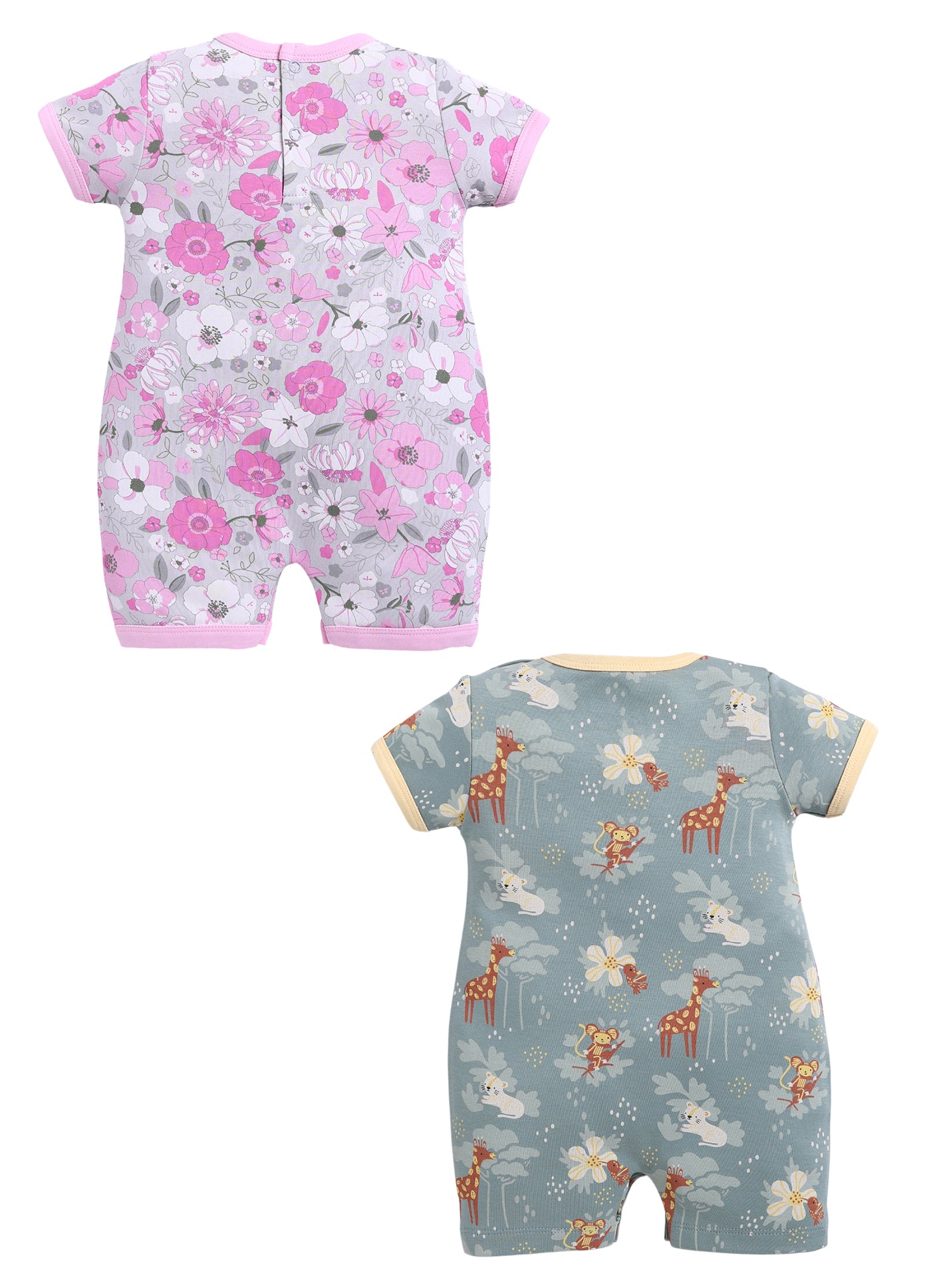 Half Sleeve Romper for Girls - Pink & Olive