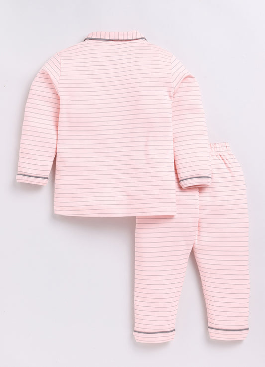 Stripped Printed Comfy Baby Girl Night Suit-PEACH