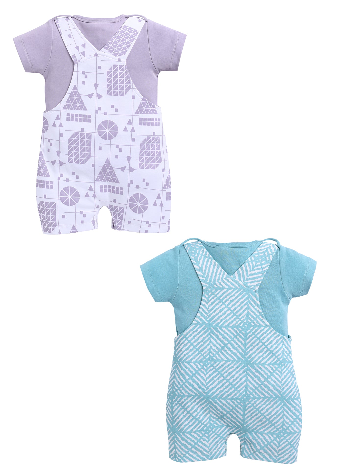 Half Sleeve Dungaree for Boys - Sea Green & Off-White