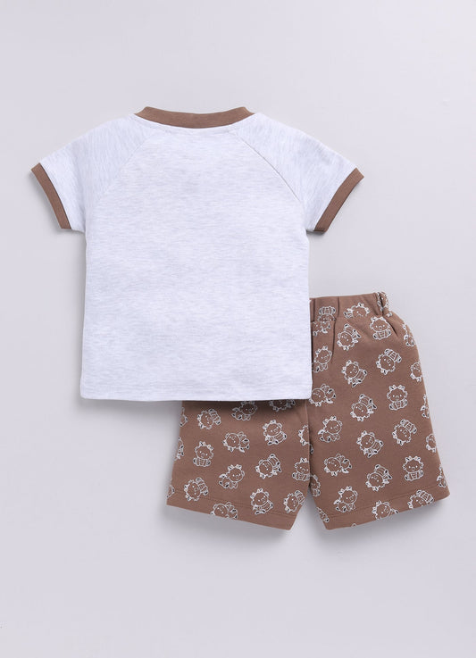 Little Dragon Baby Boy Half T Shirt & Short Set-Brown