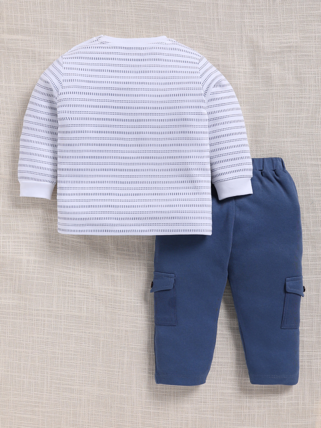 Top & Bottom for Boys - Navy Blue Striped Animal Appliqué