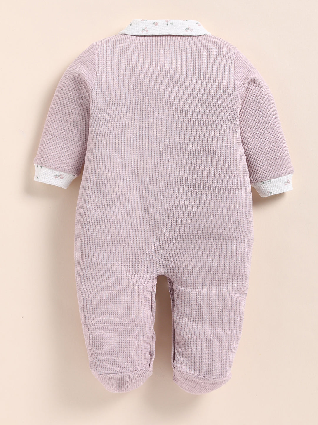 Full Sleeve Romper for Girls – Mauve Floral Collar Ribbed