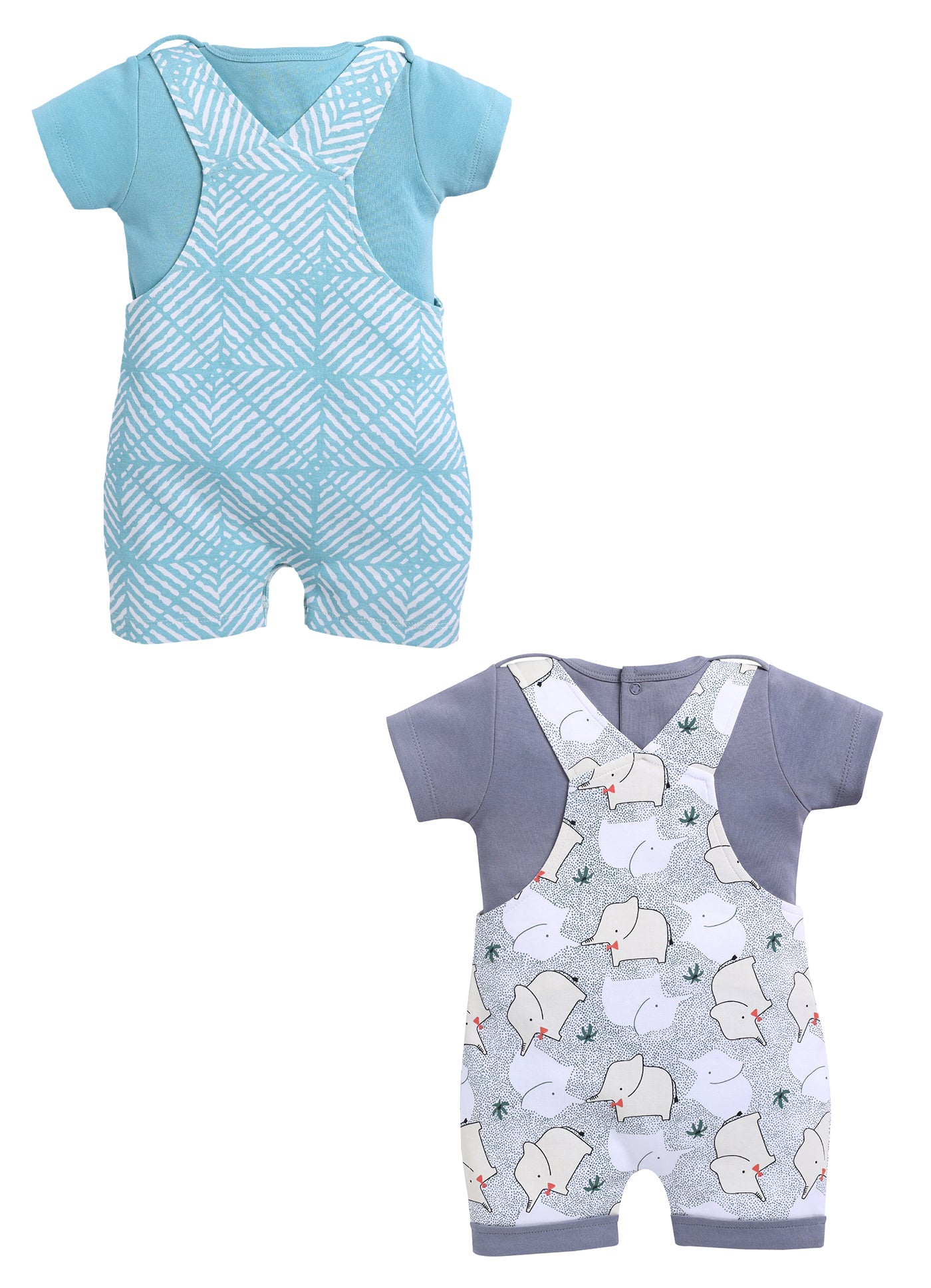Half Sleeve Dungaree for Boys - Light Green & Sea Green