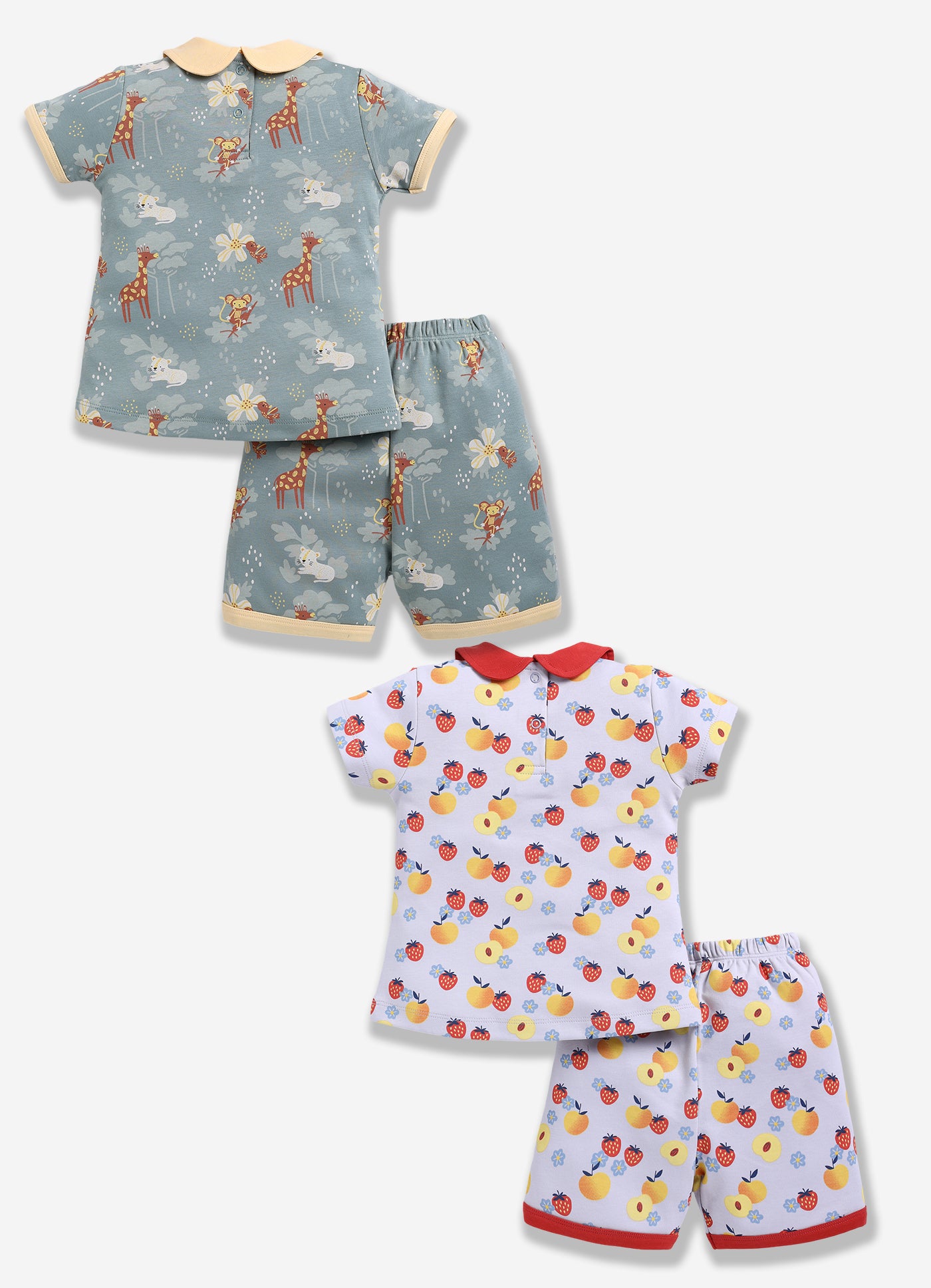 Half-Sleeve Top & Bottom For Girls - Peach & Olive
