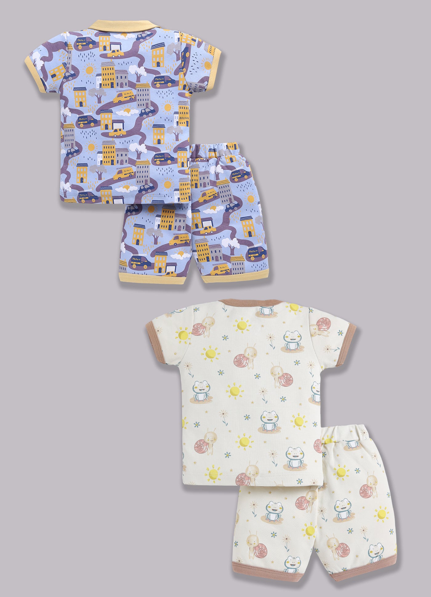 Half Sleeve Top & Bottom for Boys - Yellow & Beige