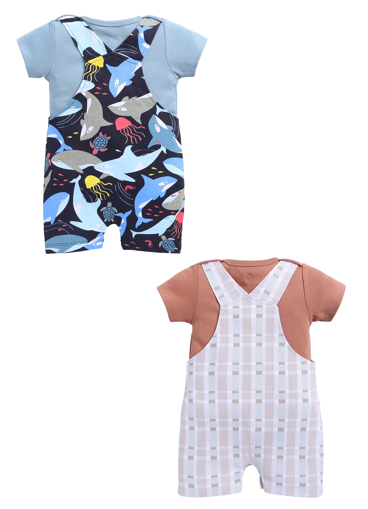 Half Sleeve Dungaree for Boys - Tan & Navy