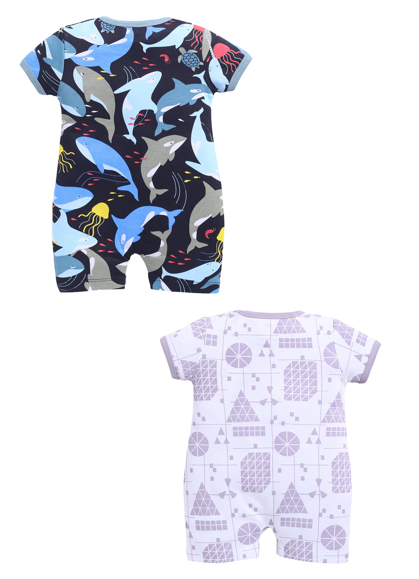 Half Sleeve Romper for Boys - Off-White & Navy