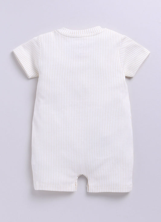 Little Story Bear Embroidered Half Sleeves Summer Romper-BEIGE
