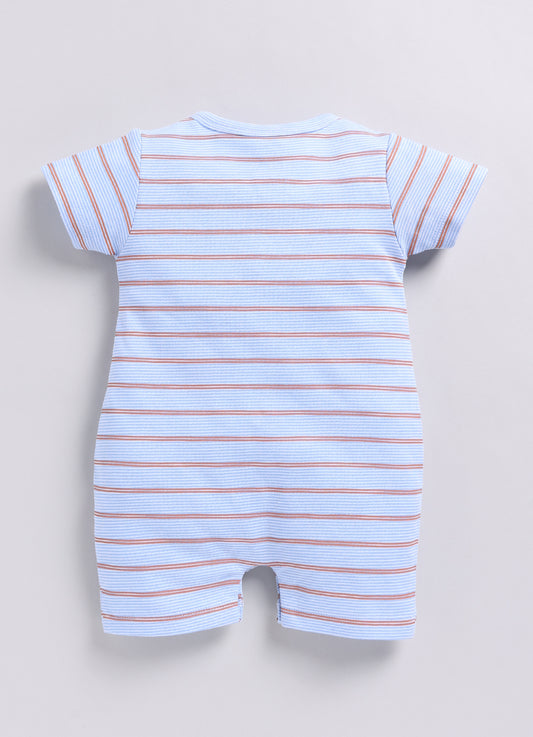 Multicolor Striped Baby Boy Summer Half Sleeves Romper-Sky Blue