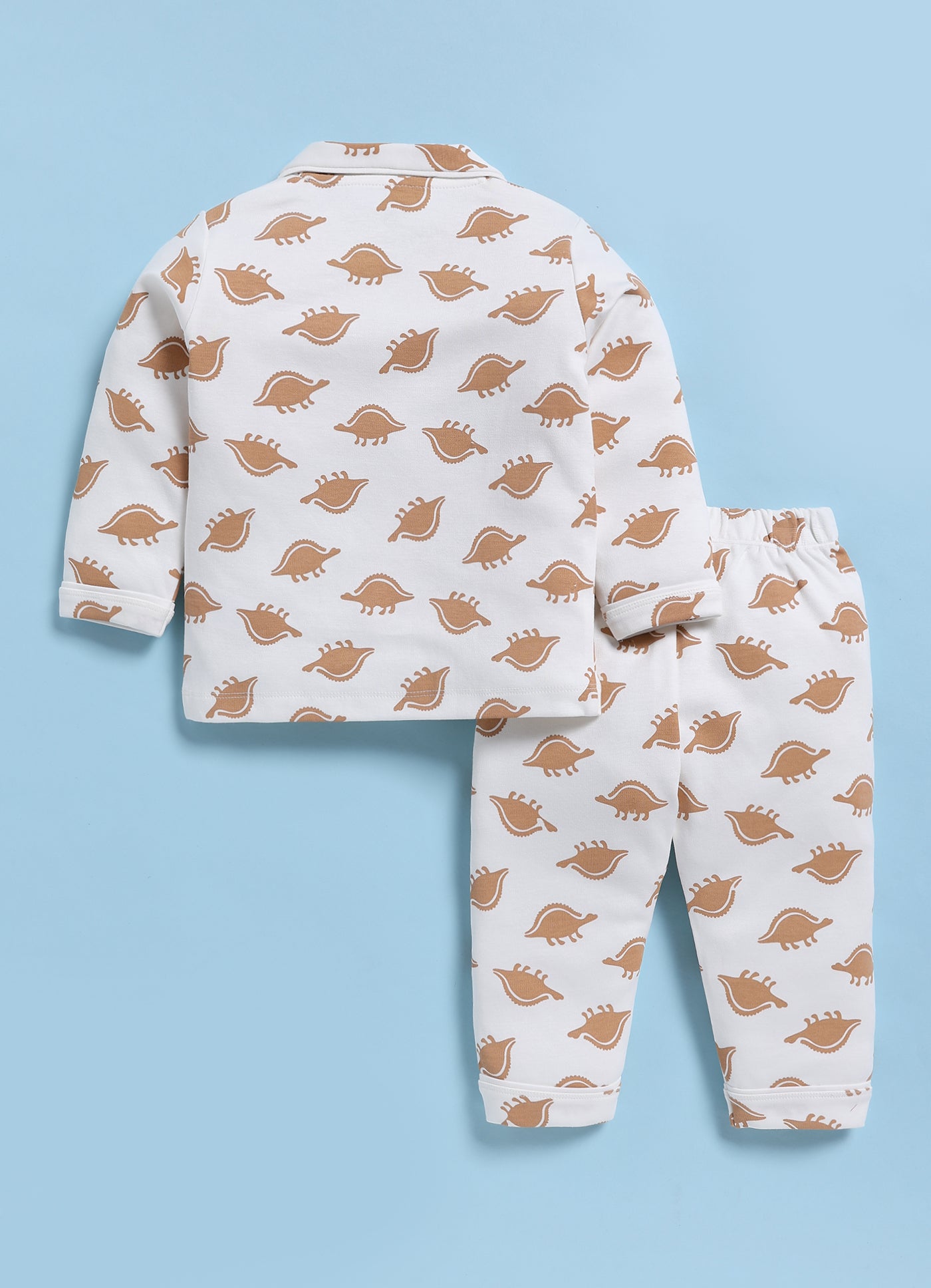 Full-Sleeve Nightsuits for Boys - Beige Small Dinos