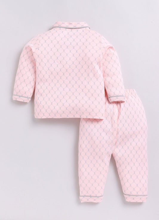 Baby Girl Printed Full Sleeve Night Suit-PEACH
