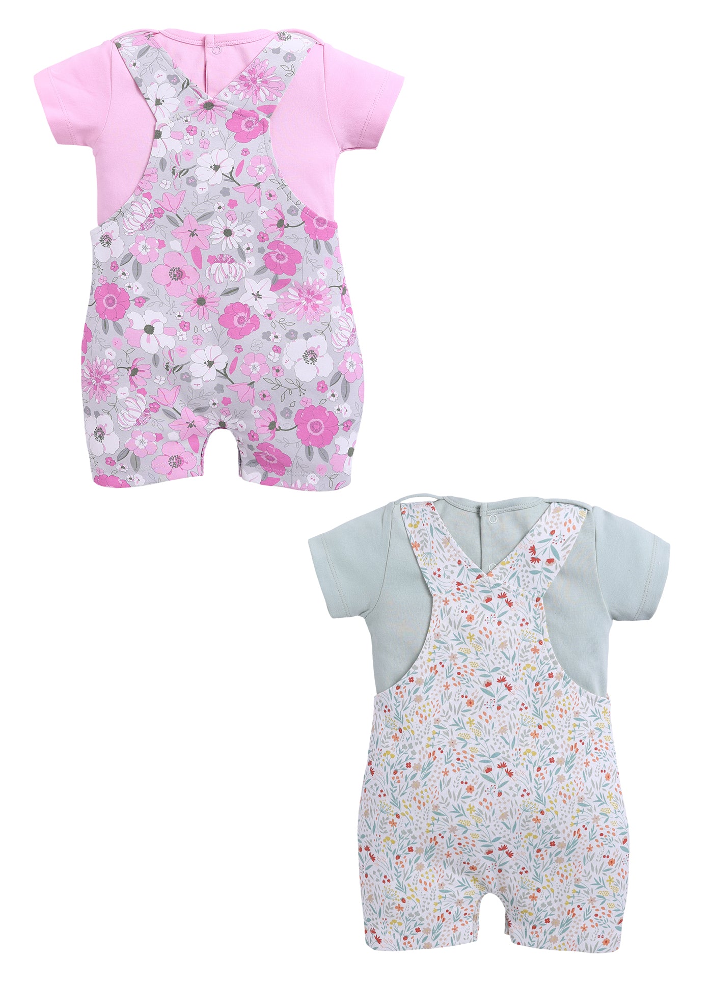 Half Sleeve Dungaree for Girls - Mint & Pink
