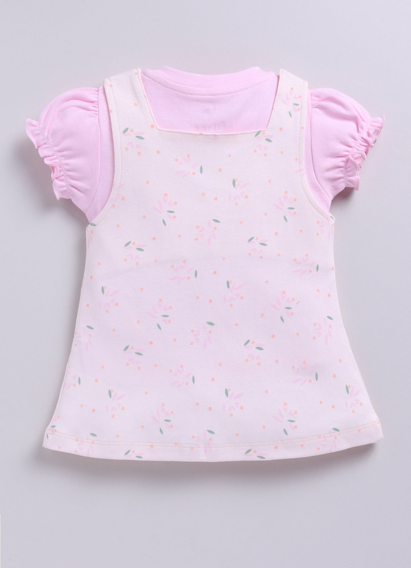 Baby Girl Floral Print Pinafore Dress with Layered Top-PINK