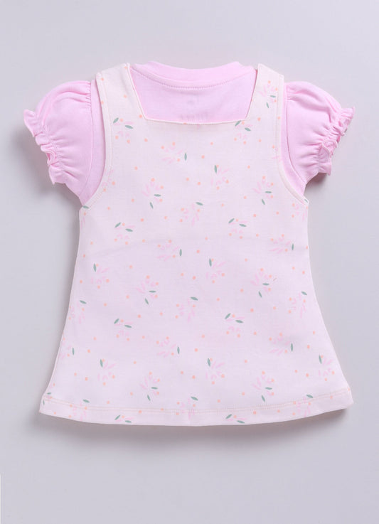 Baby Girl Floral Print Pinafore Dress with Layered Top-PINK