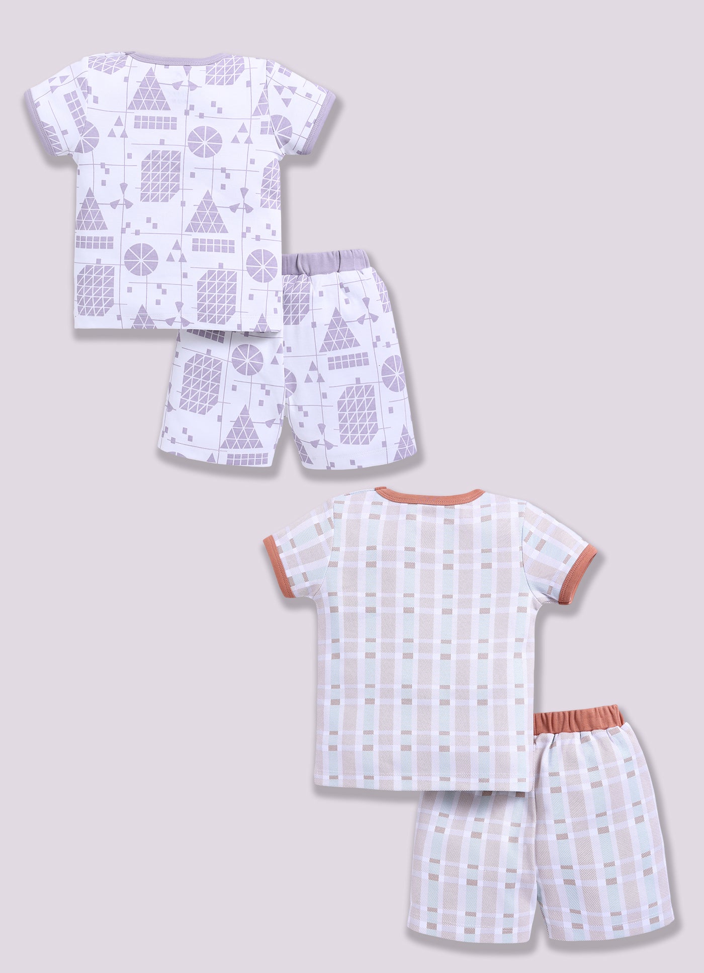 Half Sleeve Top & Bottom for Boys - Off-White & Tan