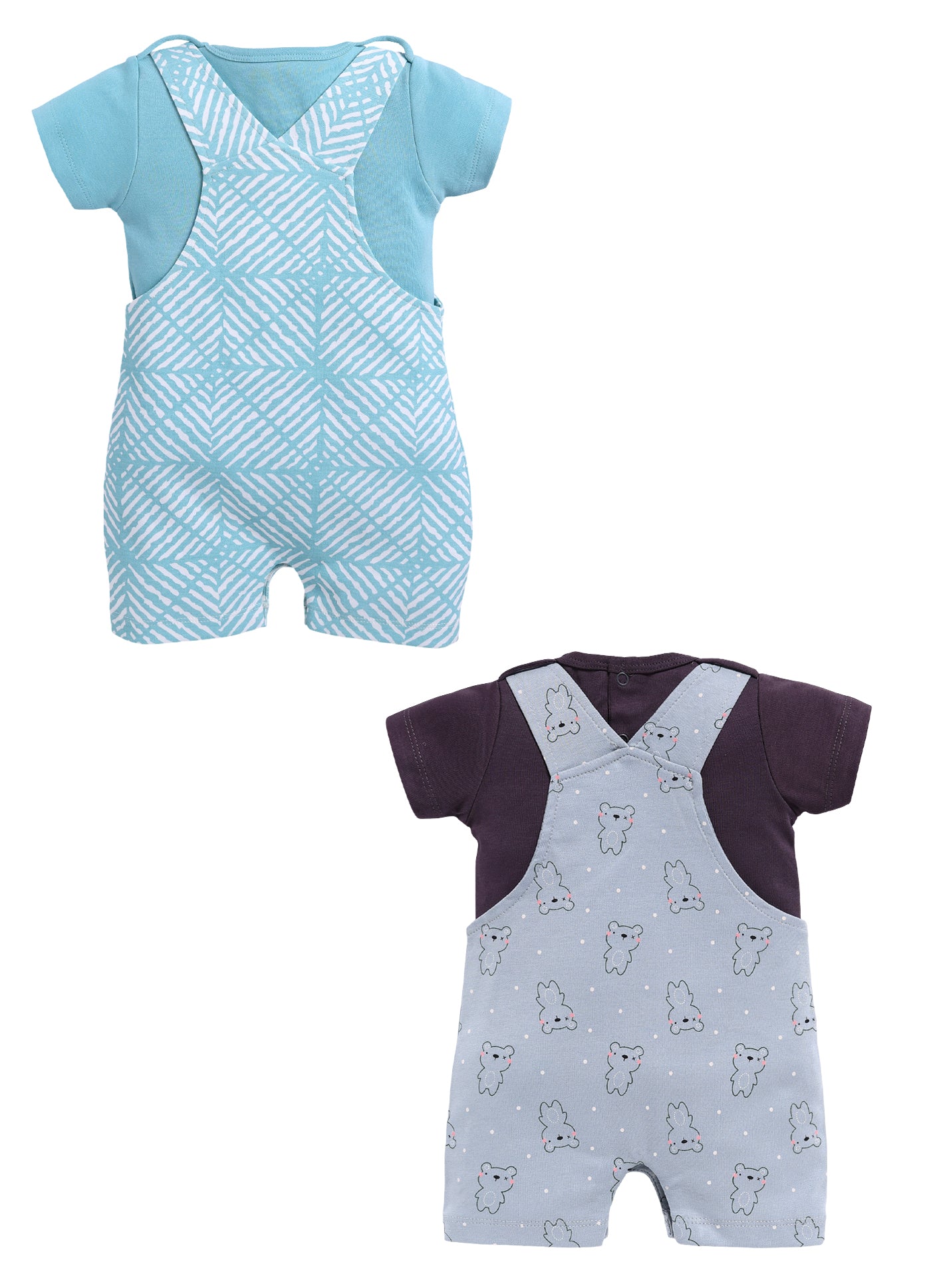Half Sleeve Dungaree for Boys - Slate Grey & Sea Green