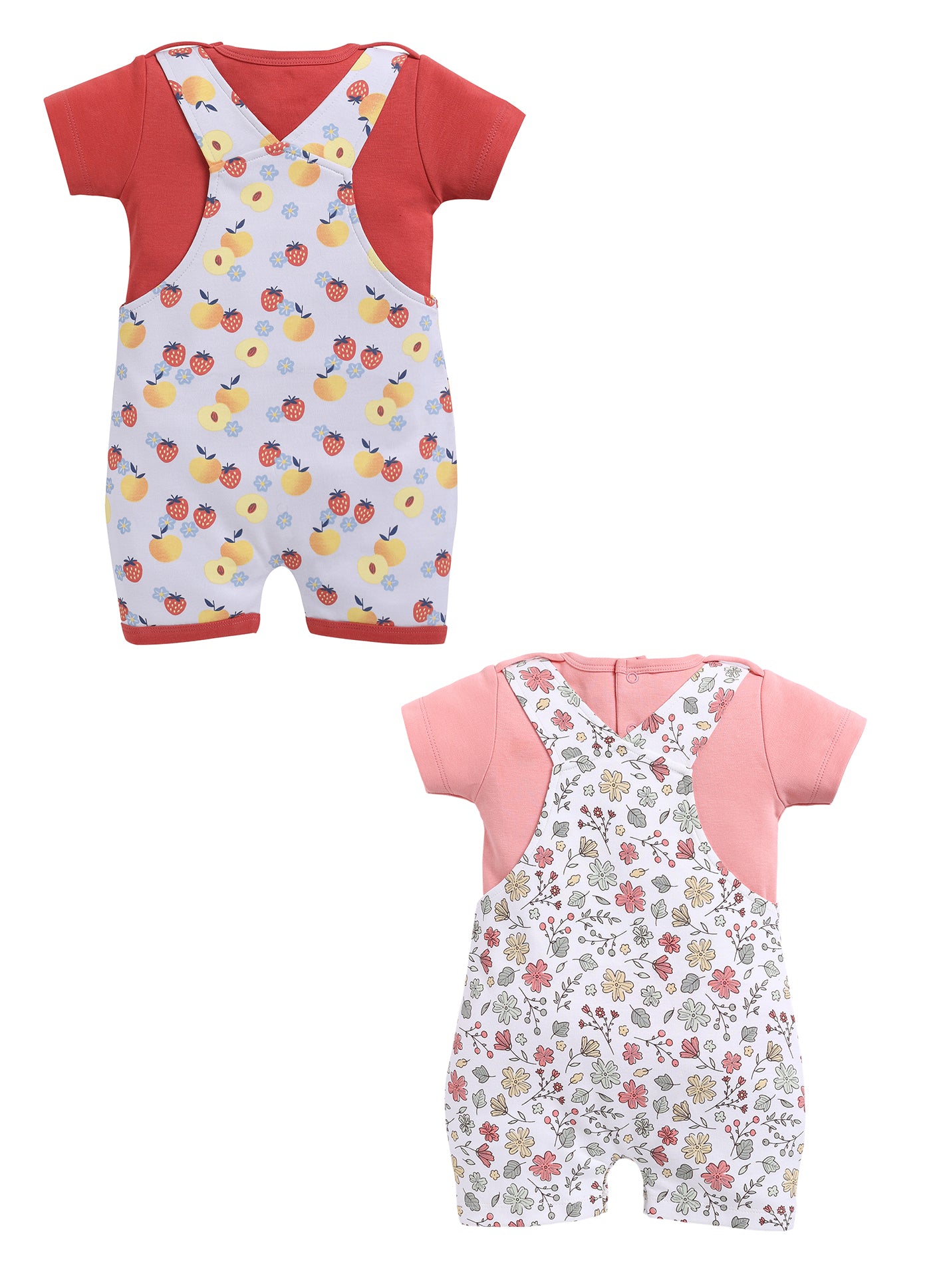 Half Sleeve Dungaree for Girls - Teal & Peach