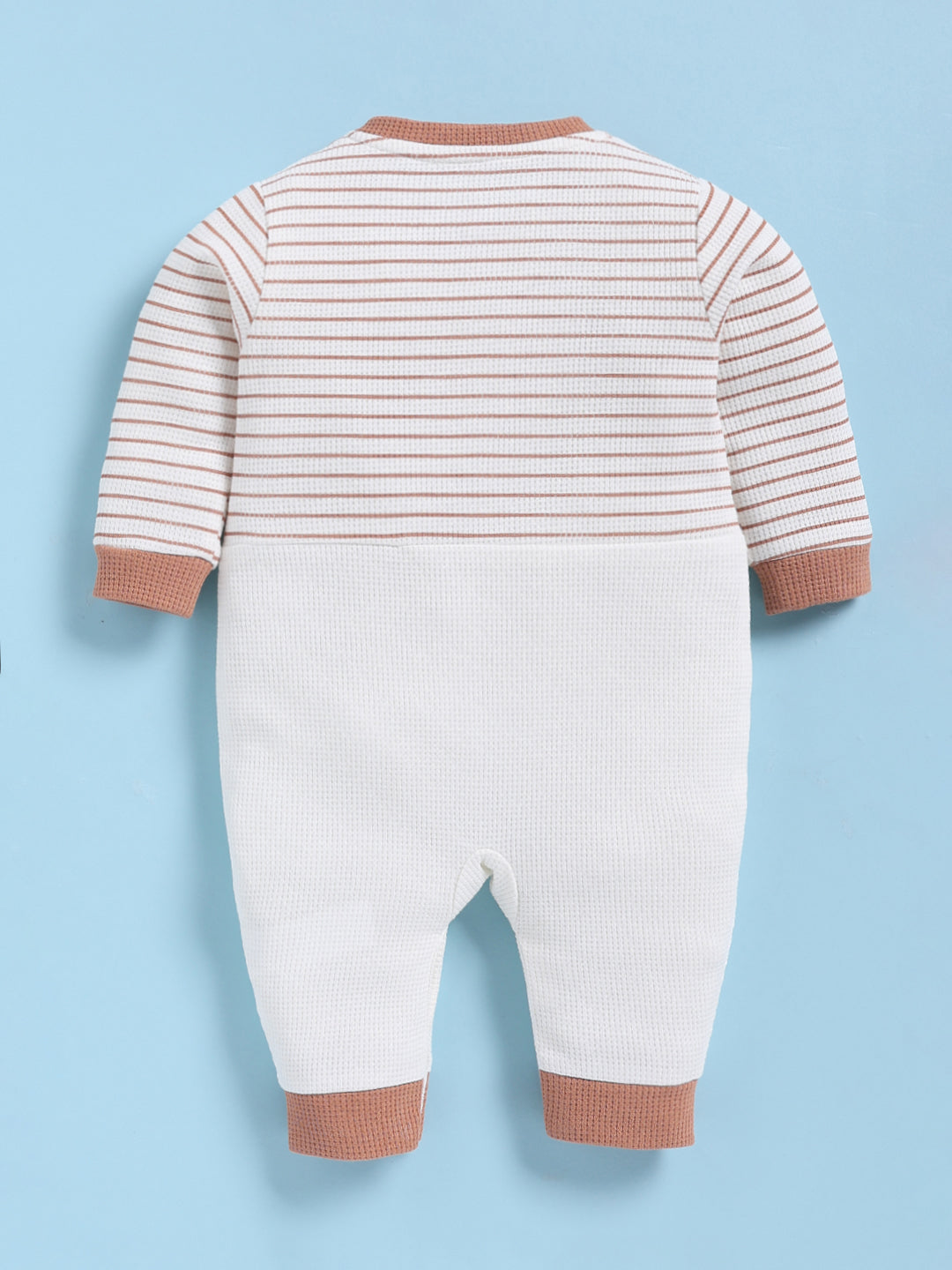 Full Sleeve Romper for Boys – Brown Waffle Knit