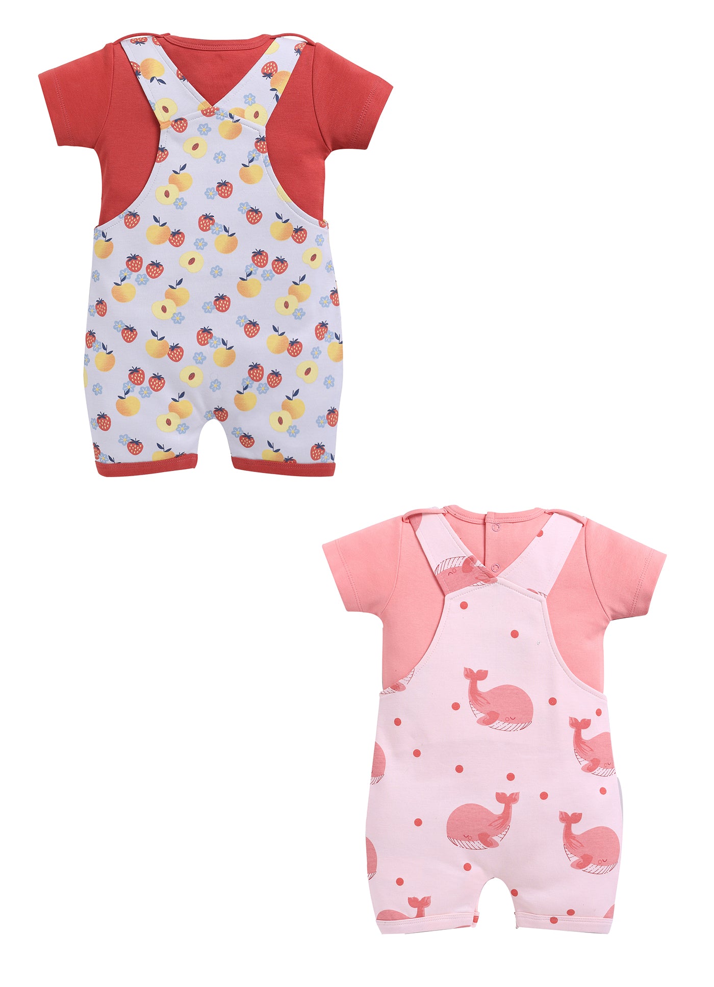 Half Sleeve Dungaree for Girls - Peach & Salmon